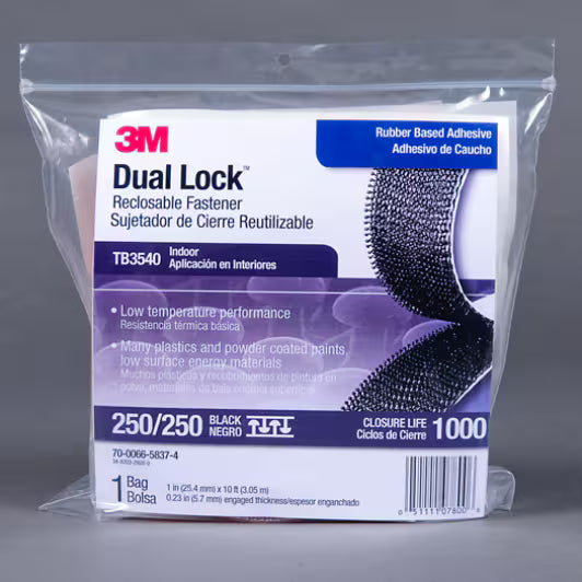 3M™ Dual Lock™ Wiederverschließbarer Klebeverschluss TB3540, Schwarz, 25 mm x 3 m