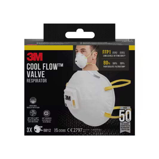 3M™ Atemschutzmaske zum Handschleifen 8812, FFP1, mit Ventil, 3 Stück/Packung