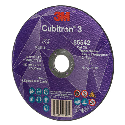 3M™ Cubitron™ 3 Trennscheibe, 86542, 60+, T41, 150 mm x 2 mm x 22,23 mm, EN, 25 Stück/Packung, 50 Stück/Karton