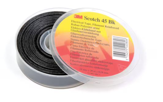Scotch® 45 bk Polyesterband, glasfaserverstärkt, Schwarz, 19 mm x 20 m, 0,2 mm