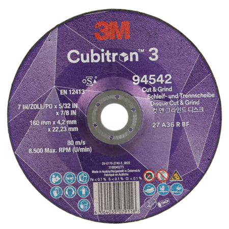 3M™ Cubitron™ 3 Trenn- und Schruppscheibe, 94542, 36+, T27, 180 mm x 4,2 mm x 22,23 mm, EN, 10/Packung, 20 Stück/Karton