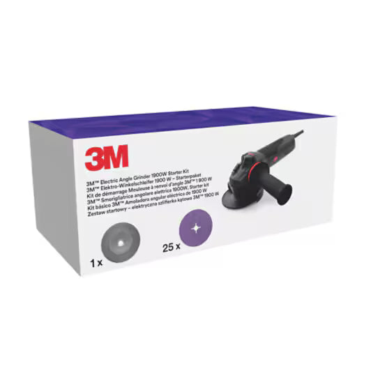 3M™ Elektrischer Winkelschleifer, 41901, 125 mm, 1900W, inkl. 1182C-Lamellenschleifscheibe (25) & geripptem Schleifkissenträger