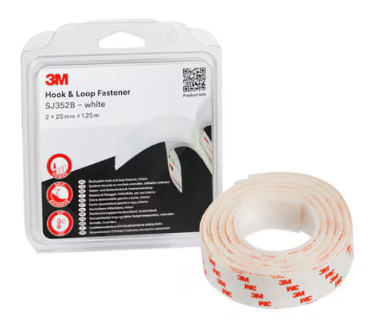 3M™ Haken- und Flauschband SJ352B, Weiß, 25 mm x 1.25 m, 4.4 mm, Blister IPC