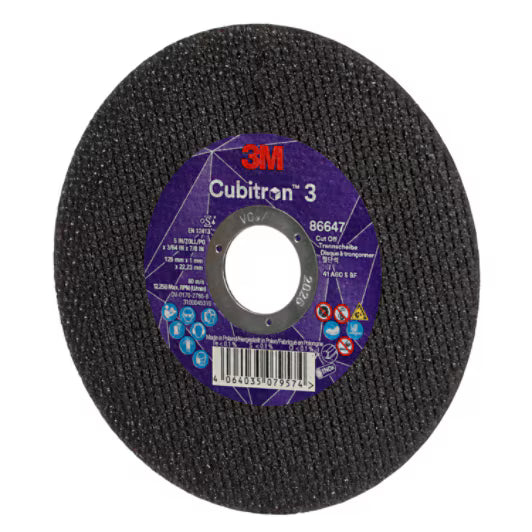 3M™ Cubitron™ 3 Trennscheibe, 86647, 60+, T41, 125 mm x 1 mm x 22,23 mm, EN, 25 Stück/Packung, 50 Stück/Karton
