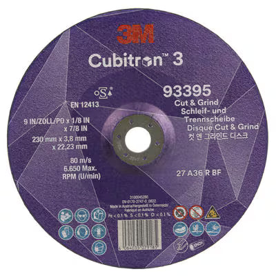 3M™ Cubitron™ 3 Trenn- und Schruppscheibe, 93395, 36+, T27, 230 mm x 3,8 mm x 22,23 mm, EN, 10 Stück/Packung, 20 Stück/Karton