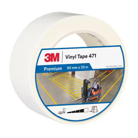 3M™ Vinyl-Klebeband 471, Weiß, 50 mm x 33 m, 0.14 mm, Einzeln und handlich verpackt