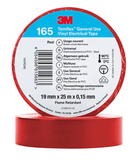 3M™ Temflex™ Vinyl-Elektro-Isolierband 165, Rot, 19 mm x 25 m
