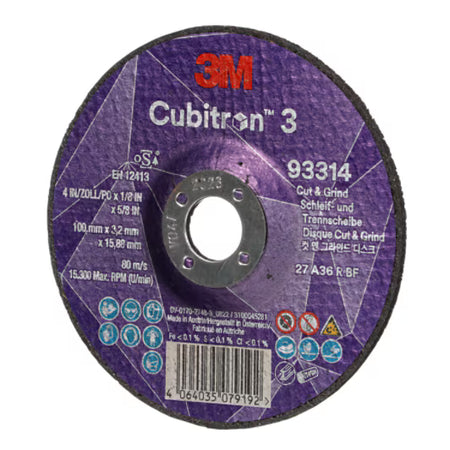 3M™ Cubitron™ 3 Trenn- und Schruppscheibe, 93314, 36+, T27, 100 mm x 3,2 mm x 15,88 mm, EN, 10/Packung, 20 Stück/Karton