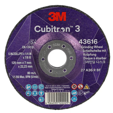 3M™ Cubitron™ 3 Schruppscheibe mit reduzierter Bohrung, 43616, 36, T27, 125 mm x 7 mm x 22,23 mm, Speziell für das Anfertigen von Nuten EN, 10 Stück/Packung, 20 Stück/Karton