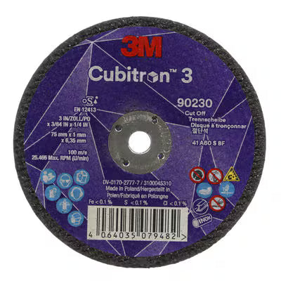3M™ Cubitron™ 3 Trennscheibe, 90230, 60+, T41, 75 mm x 1 mm x 6,35 mm, EN, 25 Stück/Packung, 50 Stück/Karton