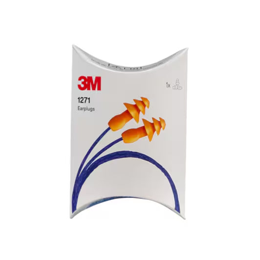3M™ 1271 Ohrstöpsel, wiederverwendbar mit Kordel, 1 Paar/Pillow-Pack, 50 Paar/Box