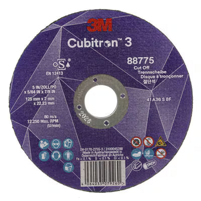 3M™ Cubitron™ 3 Trennscheibe, 88775, 36+, T41, 125 mm x 2 mm x 22,23 mm, EN, 25 Stück/Packung, 50 Stück/Karton