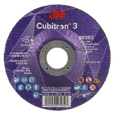 3M™ Cubitron™ 3 Trennscheibe, 88383, 36+, T42, 115 mm x 2,5 mm x 22,23 mm, EN, 25/Packung, 50 Stück/Karton