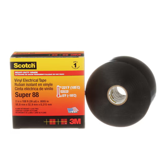 Scotch® Super 88 Vinyl-Elektro-Isolierband, Schwarz, 50,8 mm x 33 m, 0,22 mm