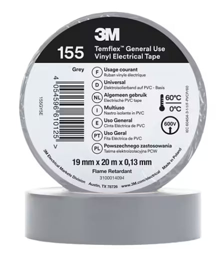 3M™ Temflex™ Vinyl-Isolierband 155, Grau, 19 mm x 20 m
