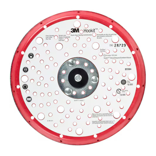 3M™ Hookit™ Schleifscheiben-Stützteller, flach, rot, 150 mm, 5/16-24 Zoll, Multihole, 28729