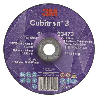 3M™ Cubitron™ 3 Trenn- und Schruppscheibe, 93473, 36+, T27, 180 mm x 3,7 mm x 22,23 mm, EN, 10/Packung, 20 Stück/Karton