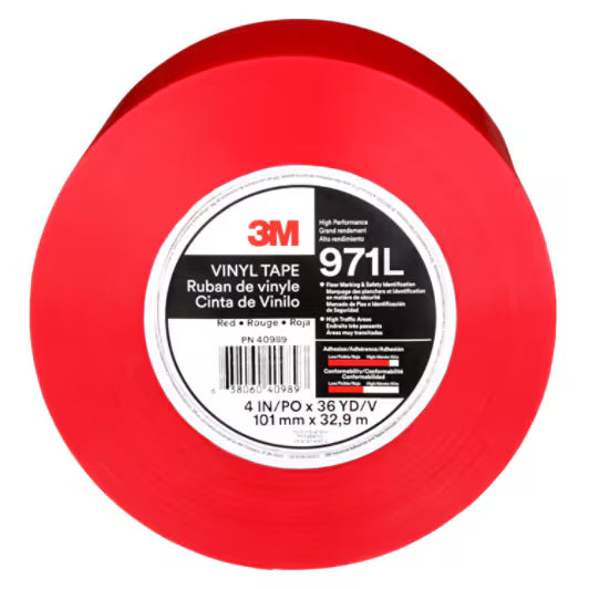 3M™ Robuste Bodenmarkierungsbänder 971L, Rot, 101.6 mm x 33 m, 0.43 mm, einzeln verpackt und bequem verpackt