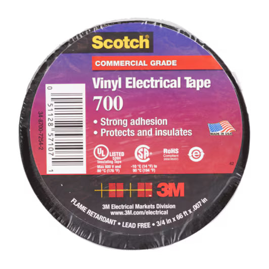 Scotch® 700 Vinyl-Elektro-Isolierband, Schwarz, 19,1 mm x 20 m, 0,18 mm