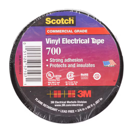 Scotch® 700 Vinyl-Elektro-Isolierband, Schwarz, 19,1 mm x 20 m, 0,18 mm
