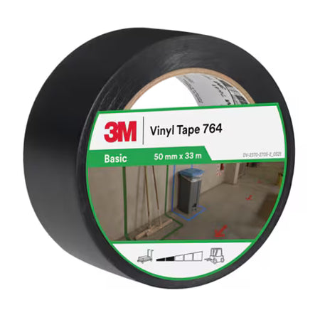 3M™ Vinylband für allgemeine Anwendungen 764, Schwarz, 50 mm x 33 m, 0.13 mm, einzeln und praktisch verpackt