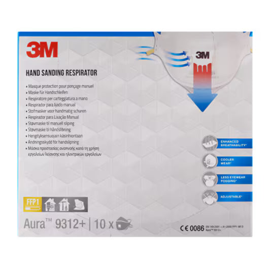 3M™ Aura™ Atemschutzmaske zum Handschleifen 9312+, FFP1, Ventil, 10/Pack
