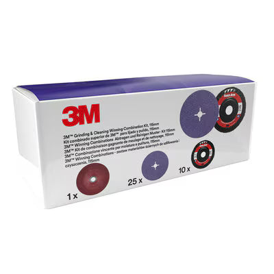 3M™ Schleif- und Schlichtungsset, inkl. 125 mm 1182C und XO-DR Schleifscheibe, mit 1 Fächerscheibe mit geripptem Stützteller
