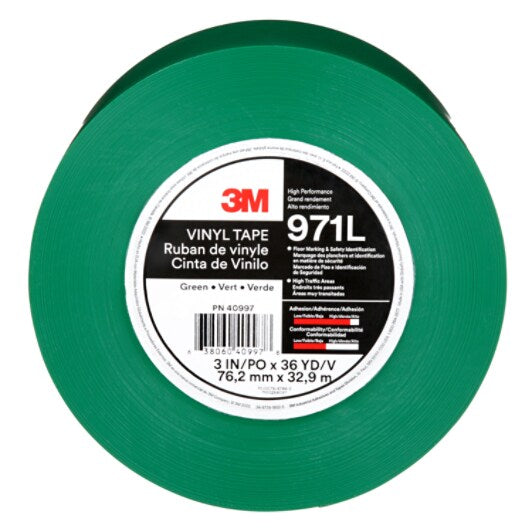3M™ Langlebiges Bodenmarkierungsband 971L, Grün, 76.2 mm x 33 m, 0.43 mm, einzeln und praktisch verpackt