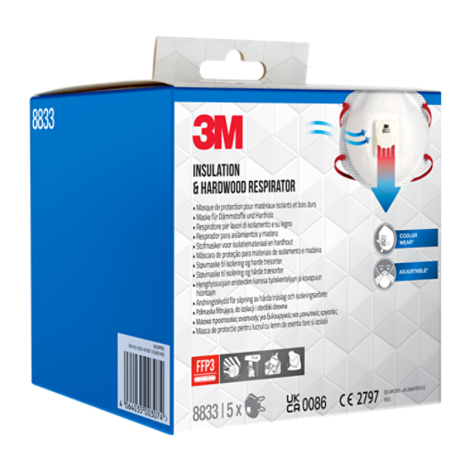 3M™ Partikel-Atemschutzmaske 8833PRO5, FFP3, mit Ventil, 5 Stück/Packung, 6 Packungen/Karton