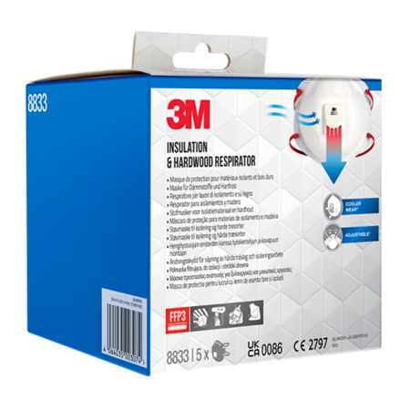 3M™ Partikel-Atemschutzmaske 8833PRO5, FFP3, mit Ventil, 5 Stück/Packung, 6 Packungen/Karton