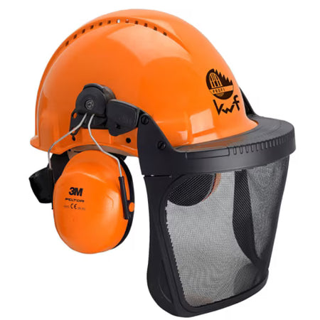 3M™ Forsthelm-Kombination, G3000 orange Helm, H31-Kapselgehörschützer, Drahtgitter-Gesichtsschutz V5B, KWF-Logo, G3000MOR31V5B-FPA