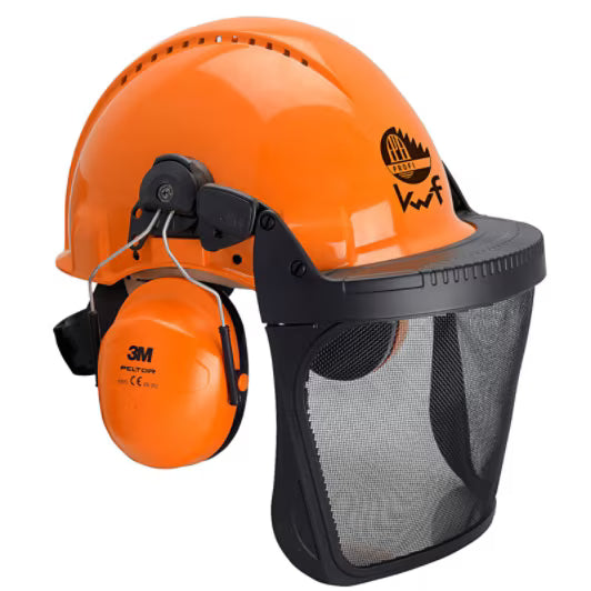 3M™ Forsthelm-Kombination, G3000 orange Helm, H31-Kapselgehörschützer, Drahtgitter-Gesichtsschutz V5B, KWF-Logo, G3000MOR31V5B-FPA