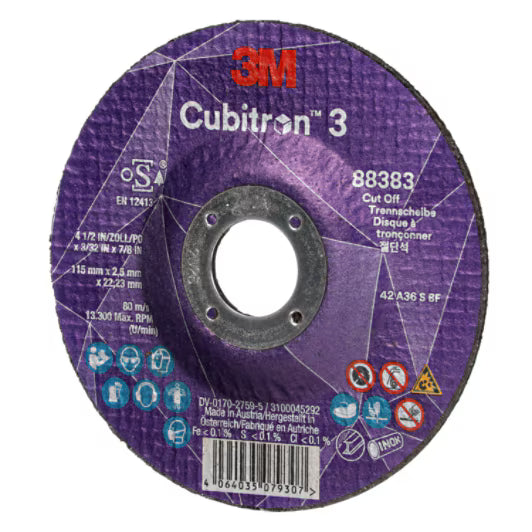 3M™ Cubitron™ 3 Trennscheibe, 88383, 36+, T42, 115 mm x 2,5 mm x 22,23 mm, EN, 25/Packung, 50 Stück/Karton