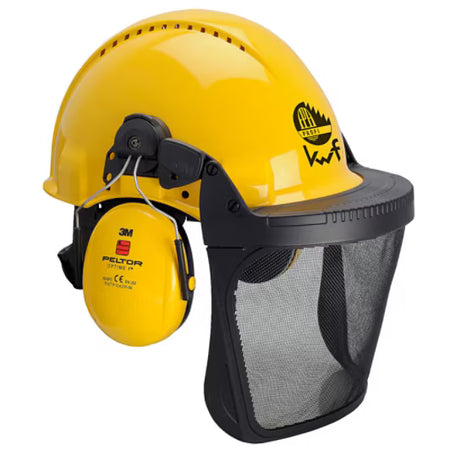 3M™ Helm-Kombination für die Forstwirtschaft, G3000 gelber Helm, Optime II Kapselgehörschutz, Gitterschutzvisier V5B, G3000MGU52V5B