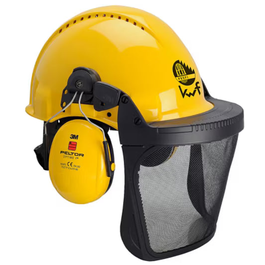 3M™ Helm-Kombination für die Forstwirtschaft, G3000 gelber Helm, Optime II Kapselgehörschutz, Gitterschutzvisier V5B, G3000MGU52V5B