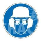 Aufkleber „Brille/Helm/Gehörschutz Pflicht“ ø 100 mm