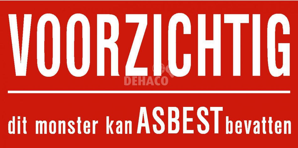 Aufkleber rot „Vorsicht, dieses Monster kann Asbest enthalten!“ 55x110 mm